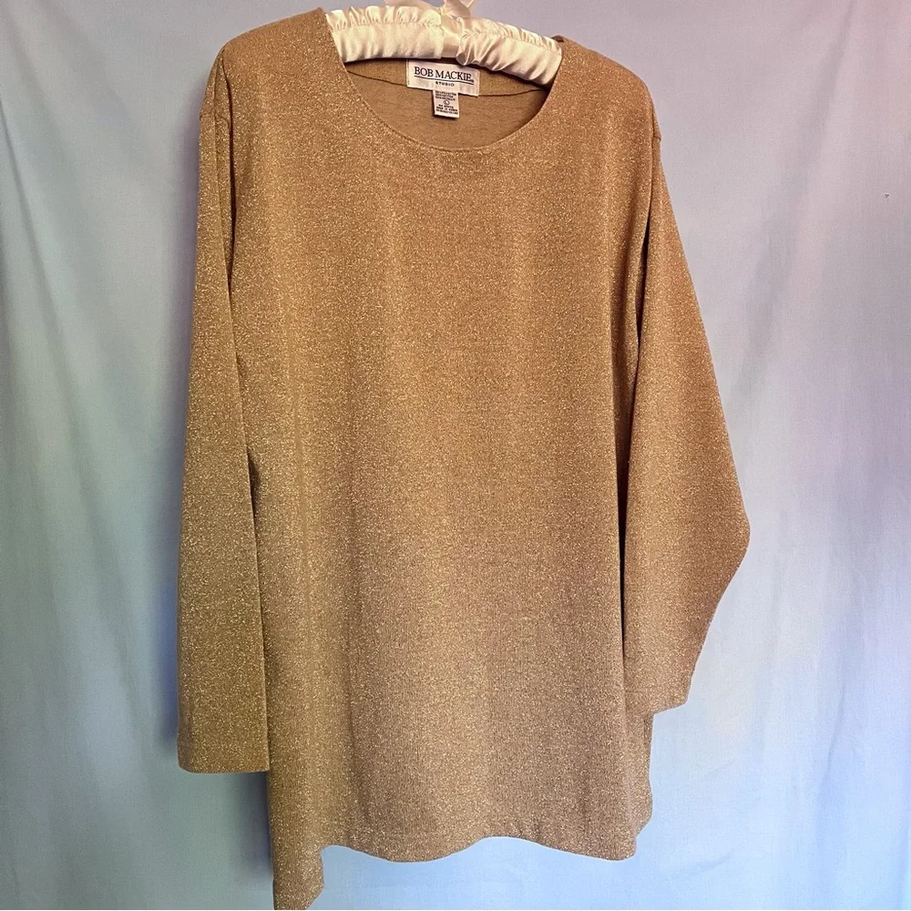 Bob Mackie Gold w/Metallic Shimmer Oversized Long Sleeve Tunic Sz. L - Picture 3 of 6